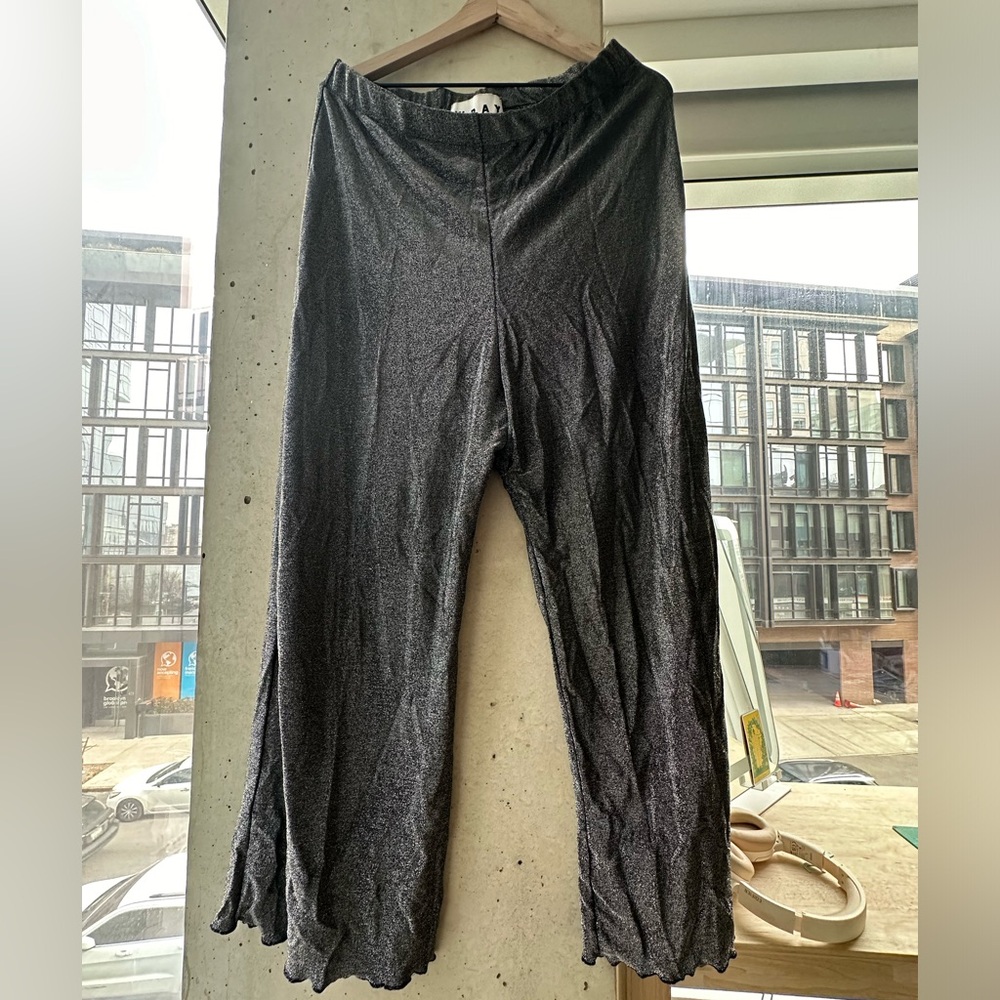WRAY Sabrina pant in silver/black metallic shimmer fabric with matching top.